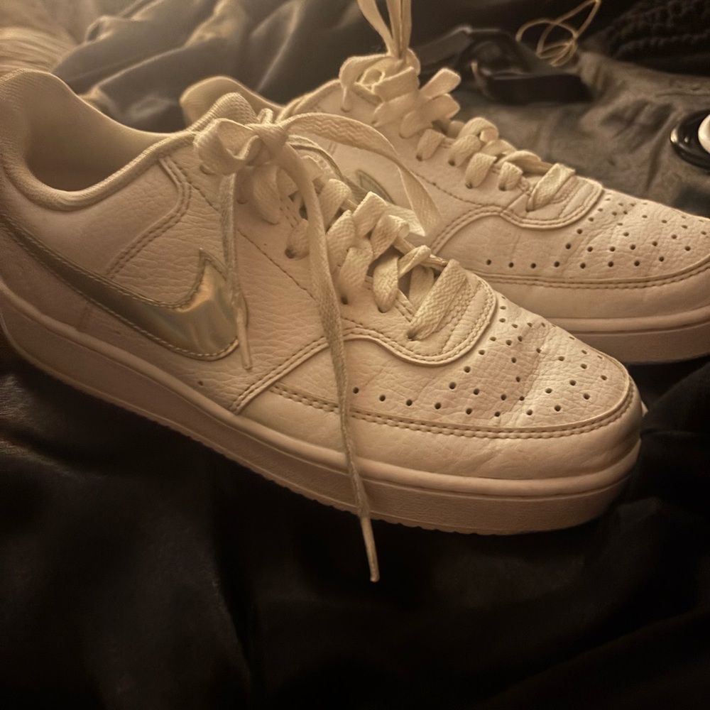 Nike White and Metallic Gold Sneakers